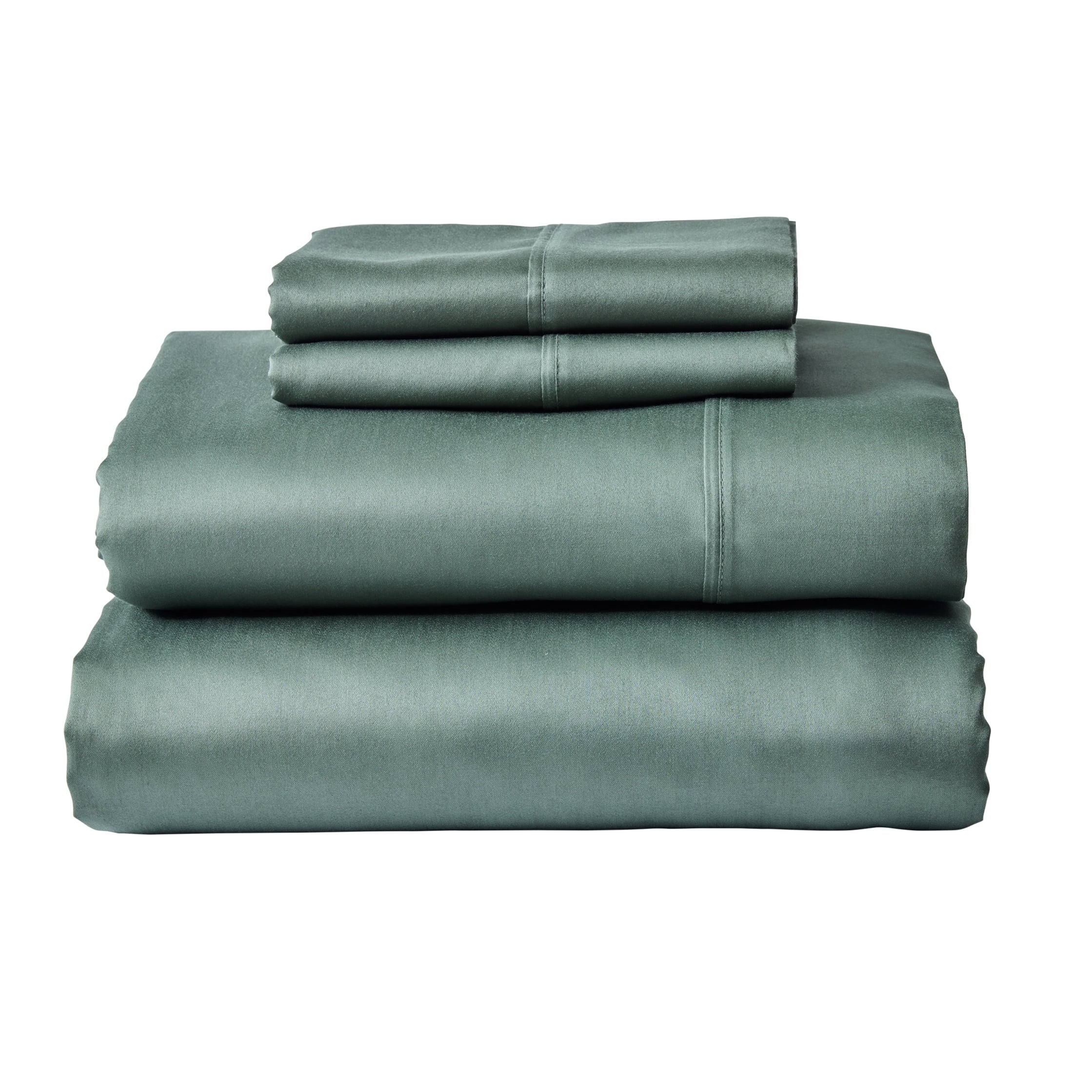 Premium Egyptian Cotton 4-Piece 300 Thread Count Green Ash Cotton Sateen Bed Sheet Set, Cali King - Breathable Egyptian Cotton Flat & Fitted Sheets - Default Title
