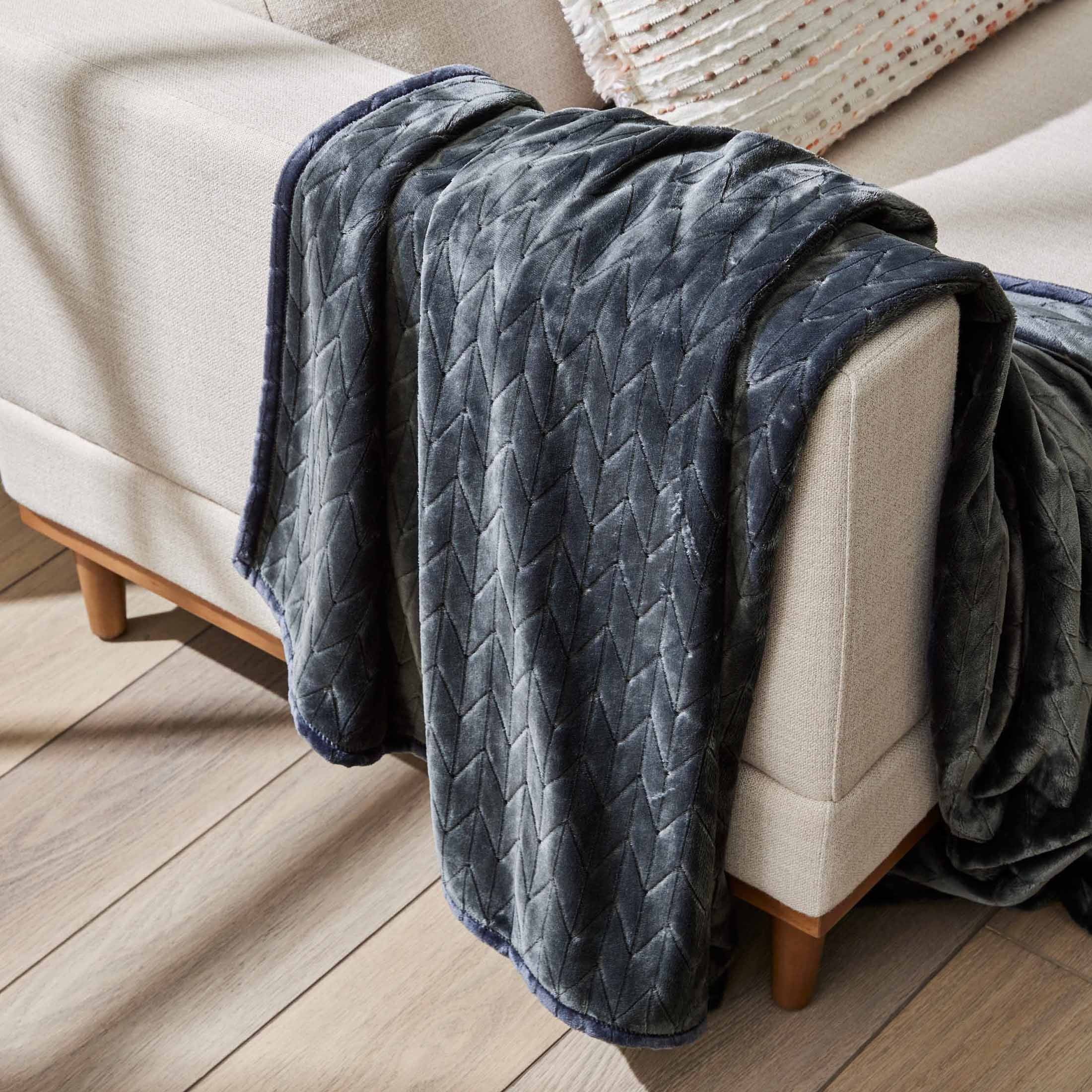 Decorative Knitted Textured Velvet Plush Soft Fleece Throw Blanket, Oversized, Greystone - Lightweight Plush Warm Blanket for All Seasons - Default Title