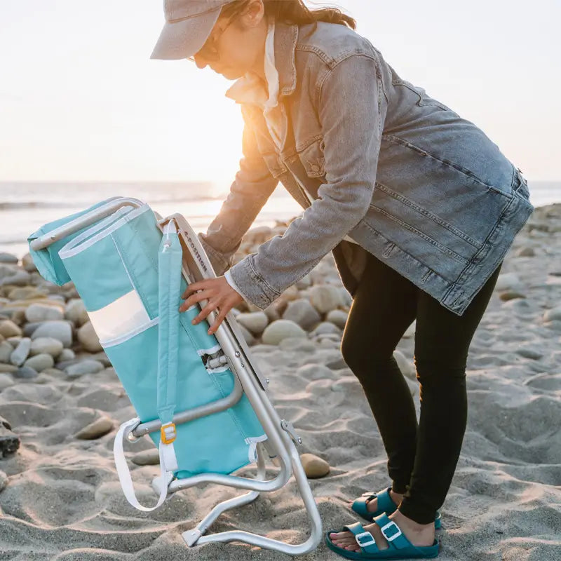 Rust-Resistant Aluminum Bi-Fold Beach Chair - Choice 601 - Low-Profile Reclining Beach Chair with Backpack Straps Detail