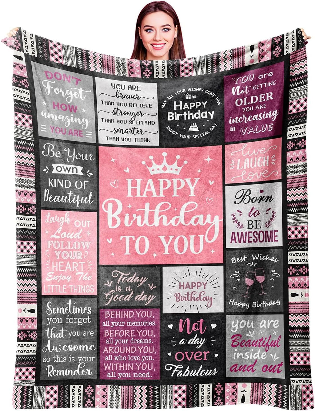Lightweight Warm Birthday Gifts for Women Girls Throw Blanket, Happy Birthday Decorations for Women, Gifts for Women Birthday Unique, ... - Luxury Knitted Decorative Throw Blanket with Fringes - Default Title