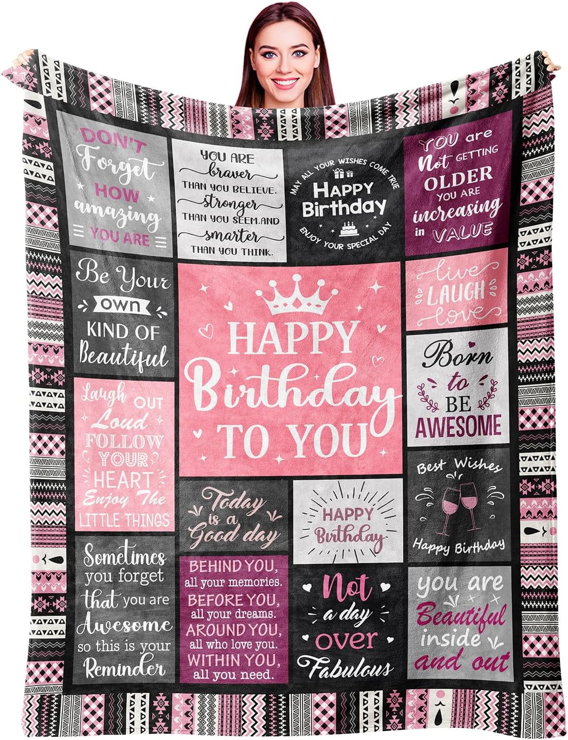 Lightweight Warm Birthday Gifts for Women Girls Throw Blanket, Happy Birthday Decorations for Women, Gifts for Women Birthday Unique, ... - Luxury Knitted Decorative Throw Blanket with Fringes - Default Title