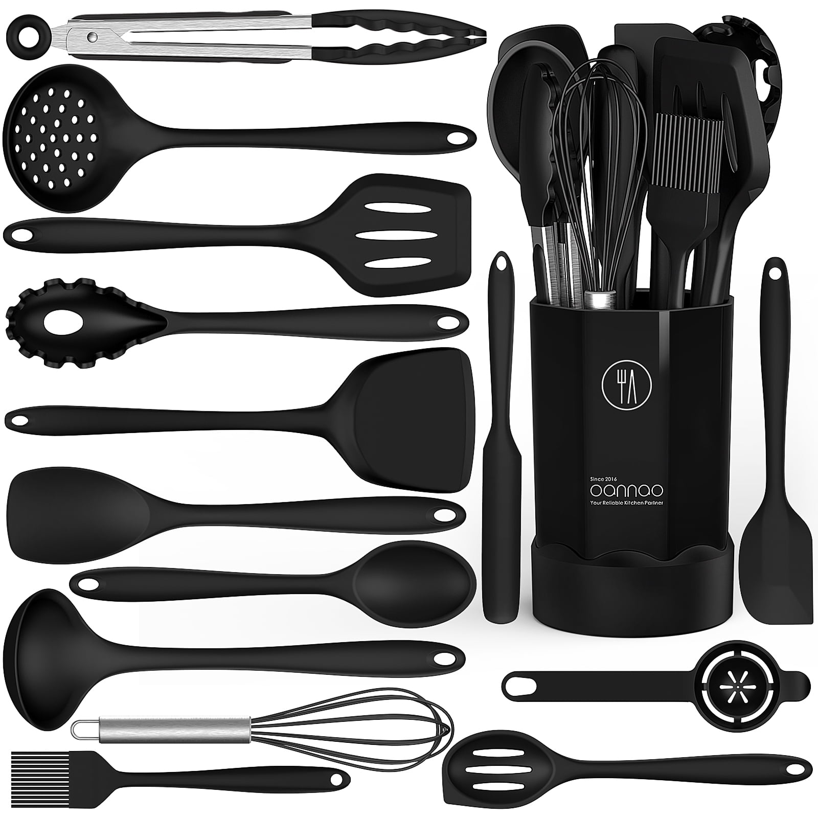 High-Precision Silicone Cooking Utensils Set - 446°F Heat Resistant Kitchen Utensils,Turner Tongs,Spatula,Spoon,Brush,Whisk,Ki... - Professional Kitchen Tool for Culinary Enthusiasts - Default Title
