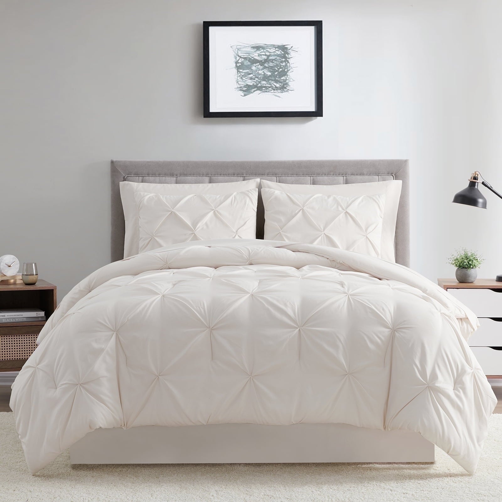 Hypoallergenic Cloud Comforter Set, 3-Piece, Queen, Pleated Wrinkle-Resistant Microfiber Bedding, Ivory, All-Season - Hypoallergenic Ultra-Fluffy Quilt for Winter - Default Title
