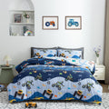 Hypoallergenic Cloud 3Pcs Reversible Construction Truck Twin Comforter Set for Boys Kids Excavator Vehicle Motorcycle Bedding Set Blue - All-Season Down Alternative Comforter Insert - Default Title