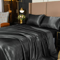 Ultra-Soft 4Pcs Black Satin Sheets Queen Set Silk Sheets 13" Deep Pocket Ultra Soft silky Bed Sheet Set - Luxury Bed Sheet Set with Deep Pockets - Default Title