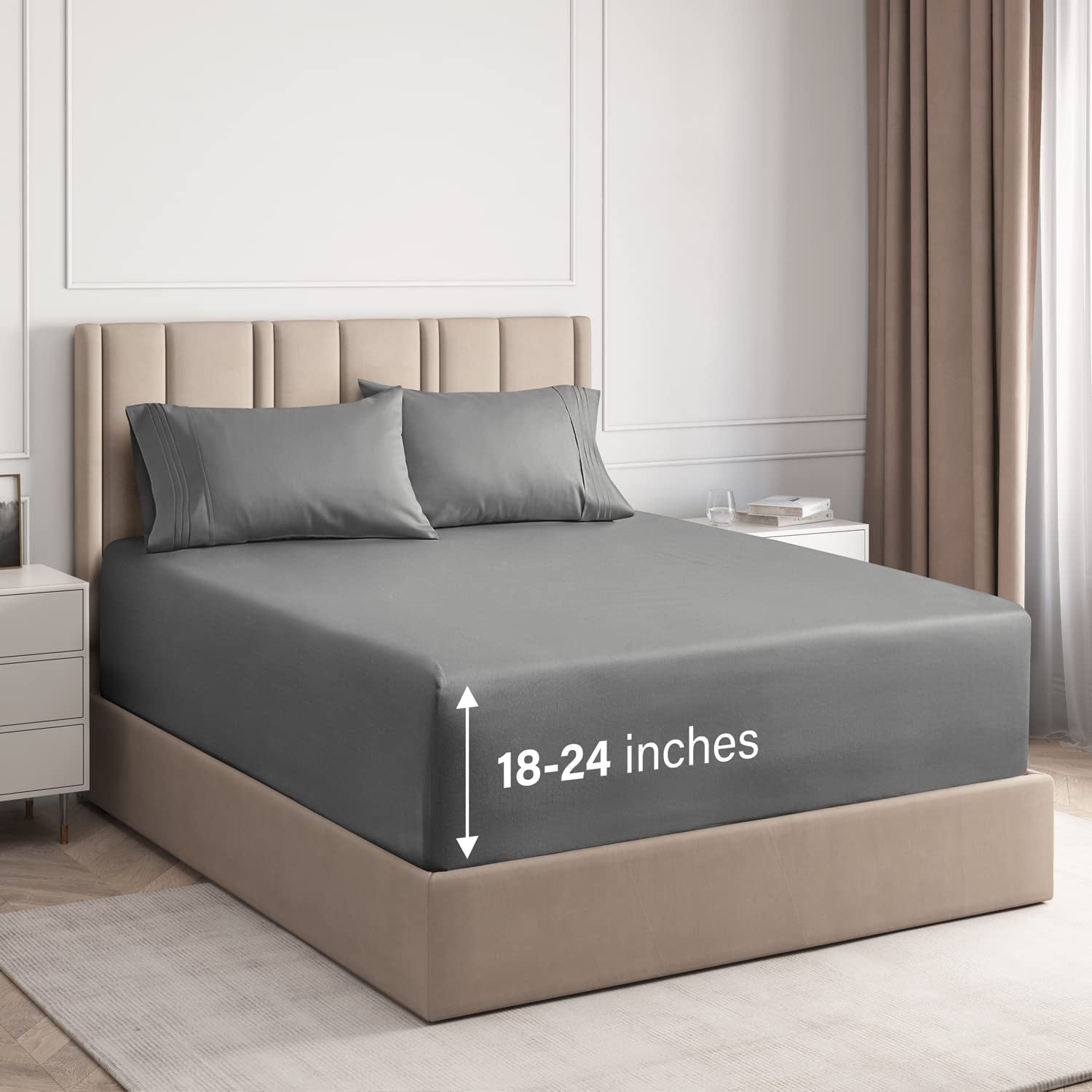 Premium Egyptian Cotton 4-Piece Extra Deep Pocket Sheet Set - Full Size Breathable & Cooling Bed Sheets Fits 18"-24" Mattresses, Gray - Luxury Bed Sheet Set with Deep Pockets - Default Title