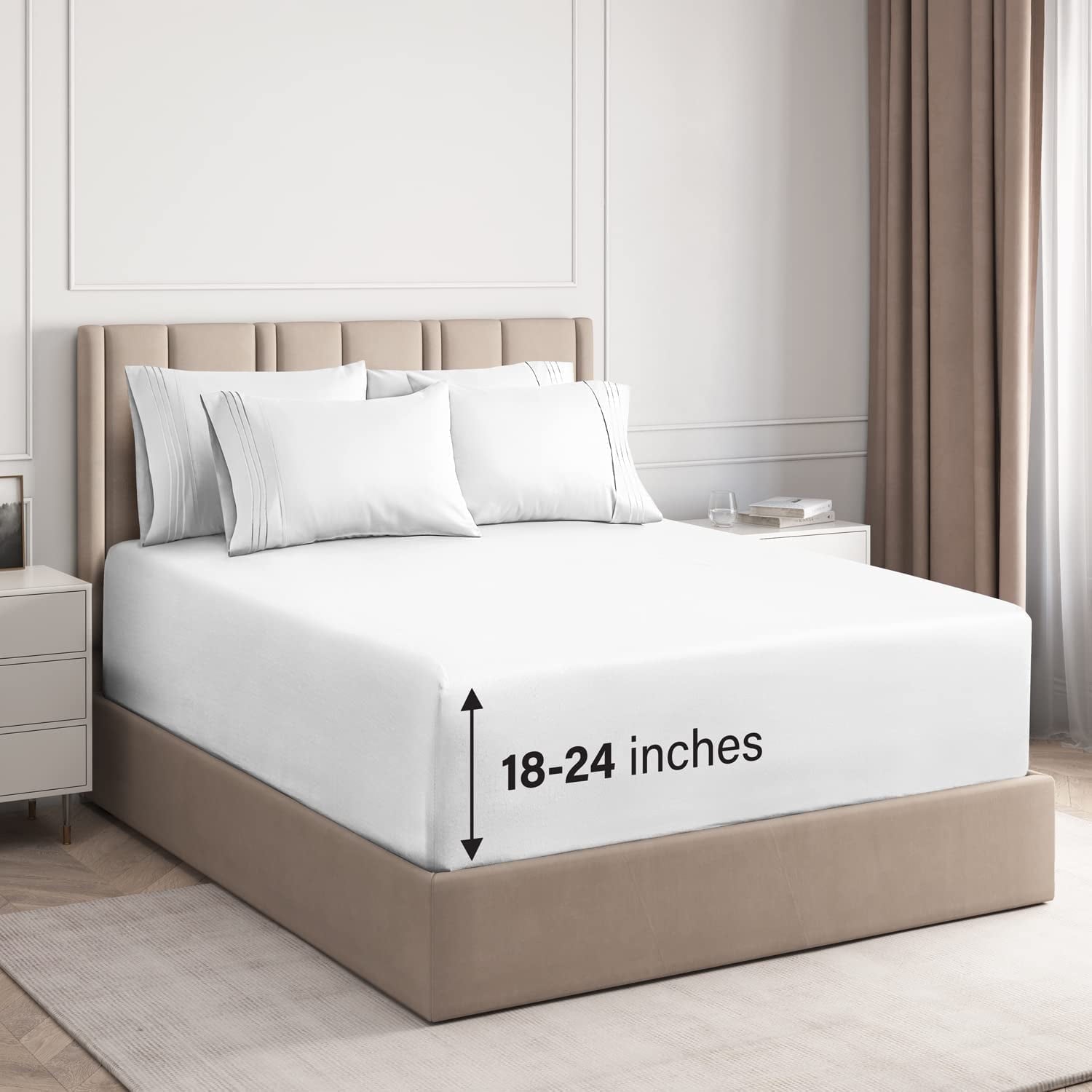 Ultra-Soft 6-Piece Extra Deep Pocket Sheet Set With Extra Matching Pillowcases - King Size Bed Sheets Fits 18"-24" Ma... - Breathable Egyptian Cotton Flat & Fitted Sheets - Default Title