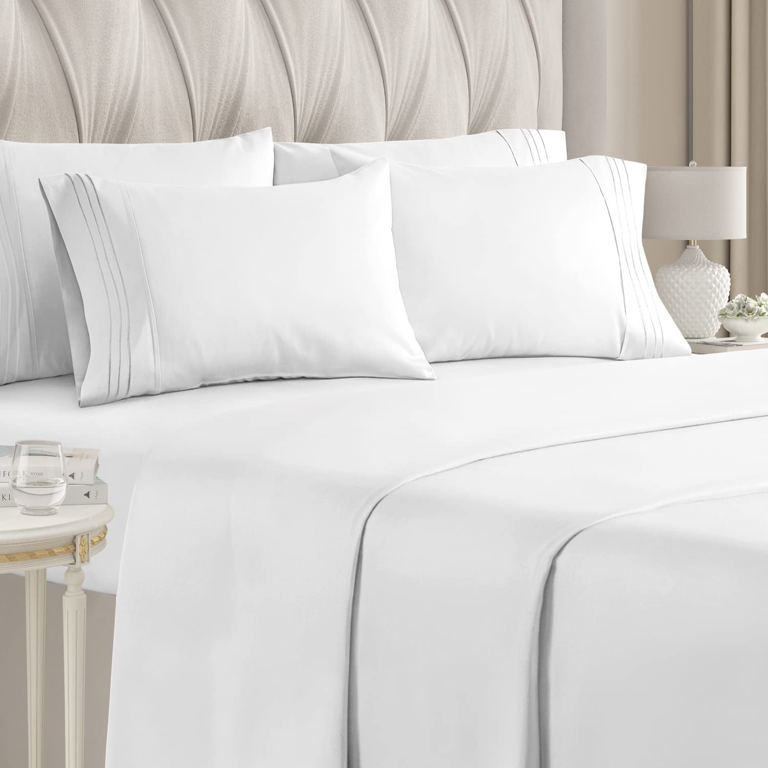 Cooling Sateen 6-Piece Breathable and Cooling Sheet Set With Extra Matching Pillowcases - King Size Bed Sheets Fits 8"-16... - Cooling Hotel Quality Bedding Sheets and Pillowcases - Default Title