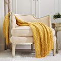 Super Soft Flannel Decorative Soft Spring Summer Fall Throw Blanket ,for Couch Sofa Chair Bed,50''X60'',Mustard Yellow - Luxury Knitted Decorative Throw Blanket with Fringes - Default Title