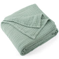 Super Soft Flannel 100% Cotton Muslin Throw Blanket Gauze Blankets for Adults Soft Throws for Bed and Couch, 50" x 70" Sage Green - Luxury Knitted Decorative Throw Blanket with Fringes - Default Title