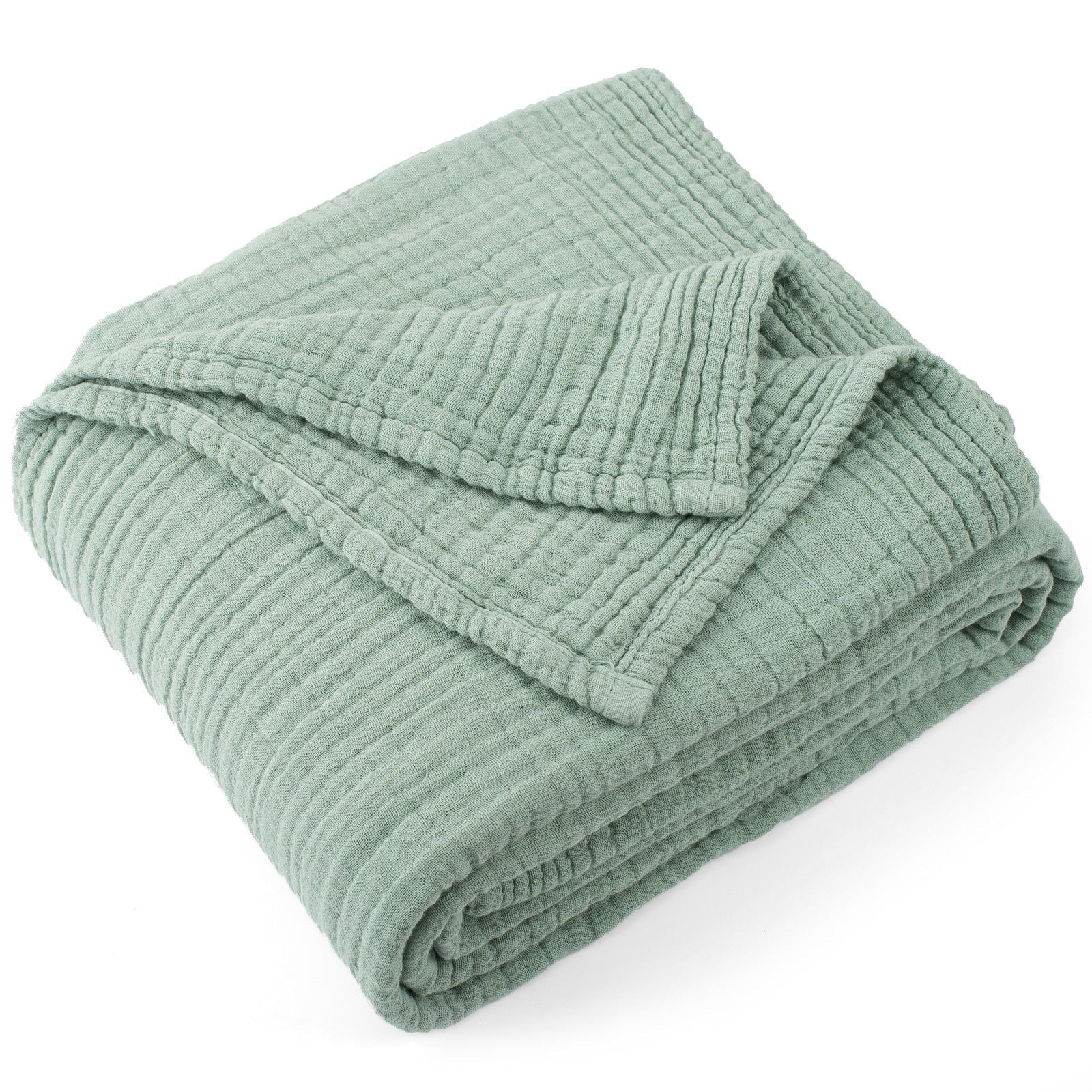 Super Soft Flannel 100% Cotton Muslin Throw Blanket Gauze Blankets for Adults Soft Throws for Bed and Couch, 50" x 70" Sage Green - Luxury Knitted Decorative Throw Blanket with Fringes - Default Title