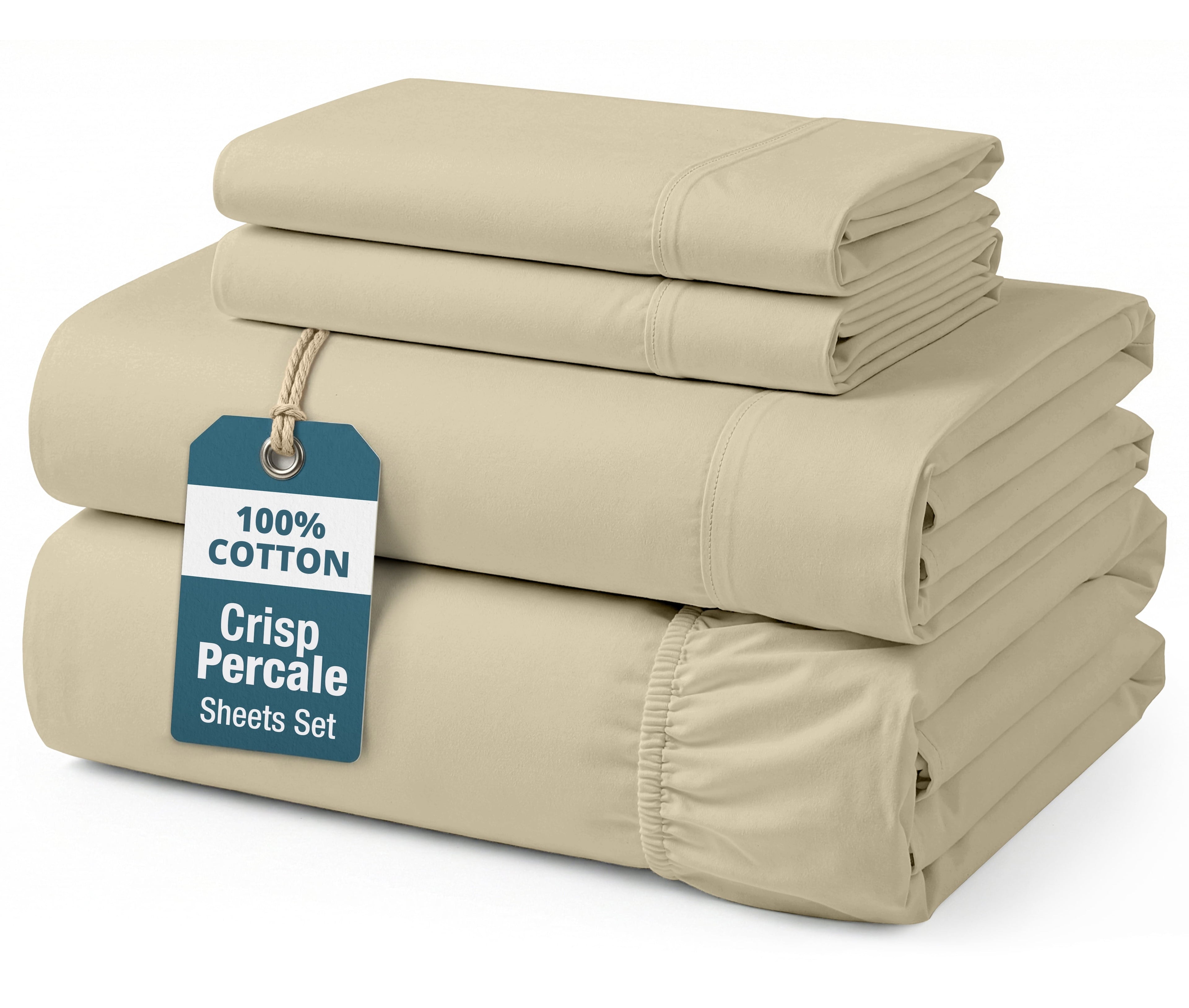 Wrinkle-Resistant 100% Cotton Sheets Set – 4 Piece Cal King Bed Sheet, Soft & Comfy All Season Breathable Percale Weave, 15” Snug Fit D... - Premium Ultra-Soft Pillowcase Pair for Sleeping - Default Title