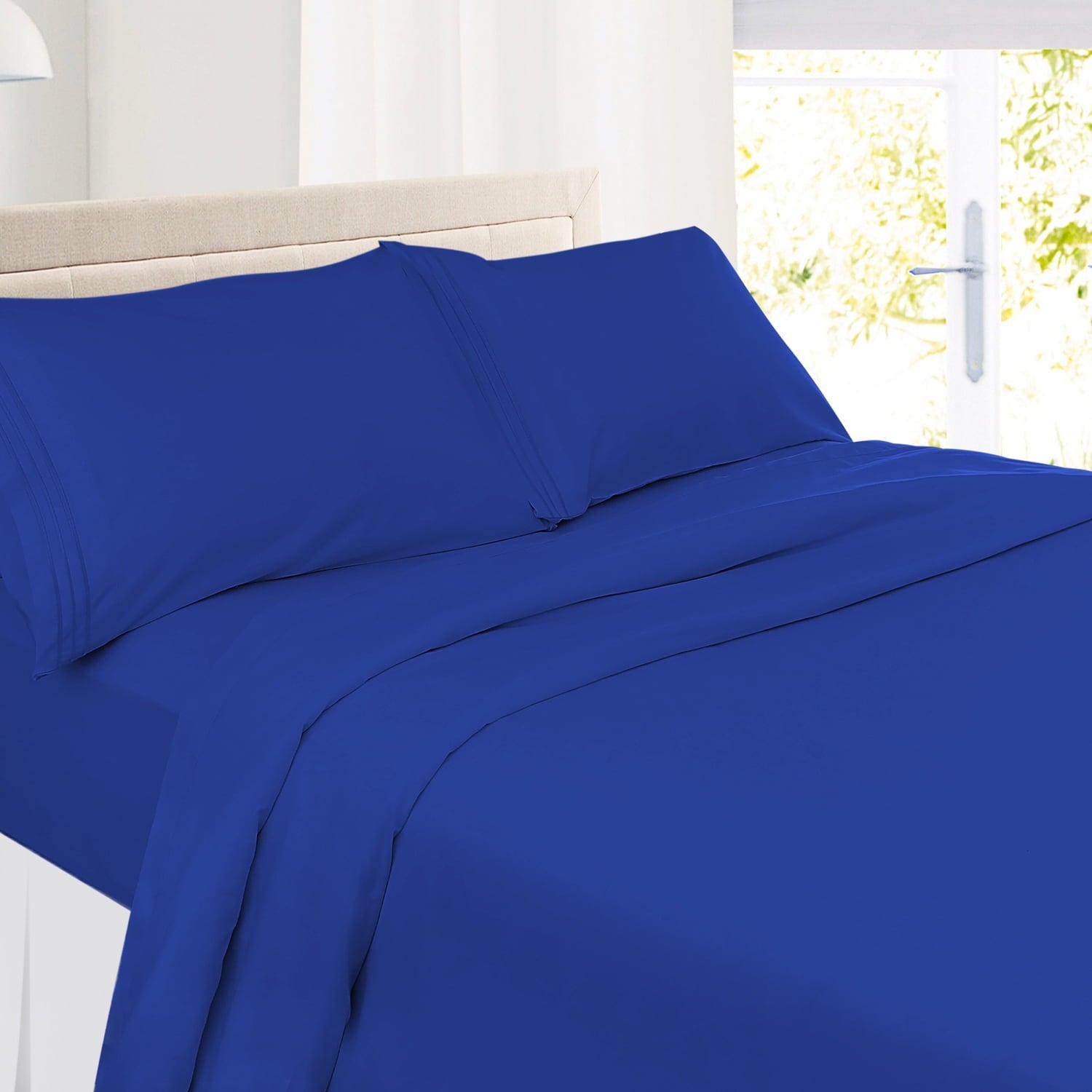 Breathable Luxury Premier 1800 Microfiber Collection 3-Line Bed Sheet Set, Full Size, Royal Blue - Breathable Egyptian Cotton Flat & Fitted Sheets - Default Title