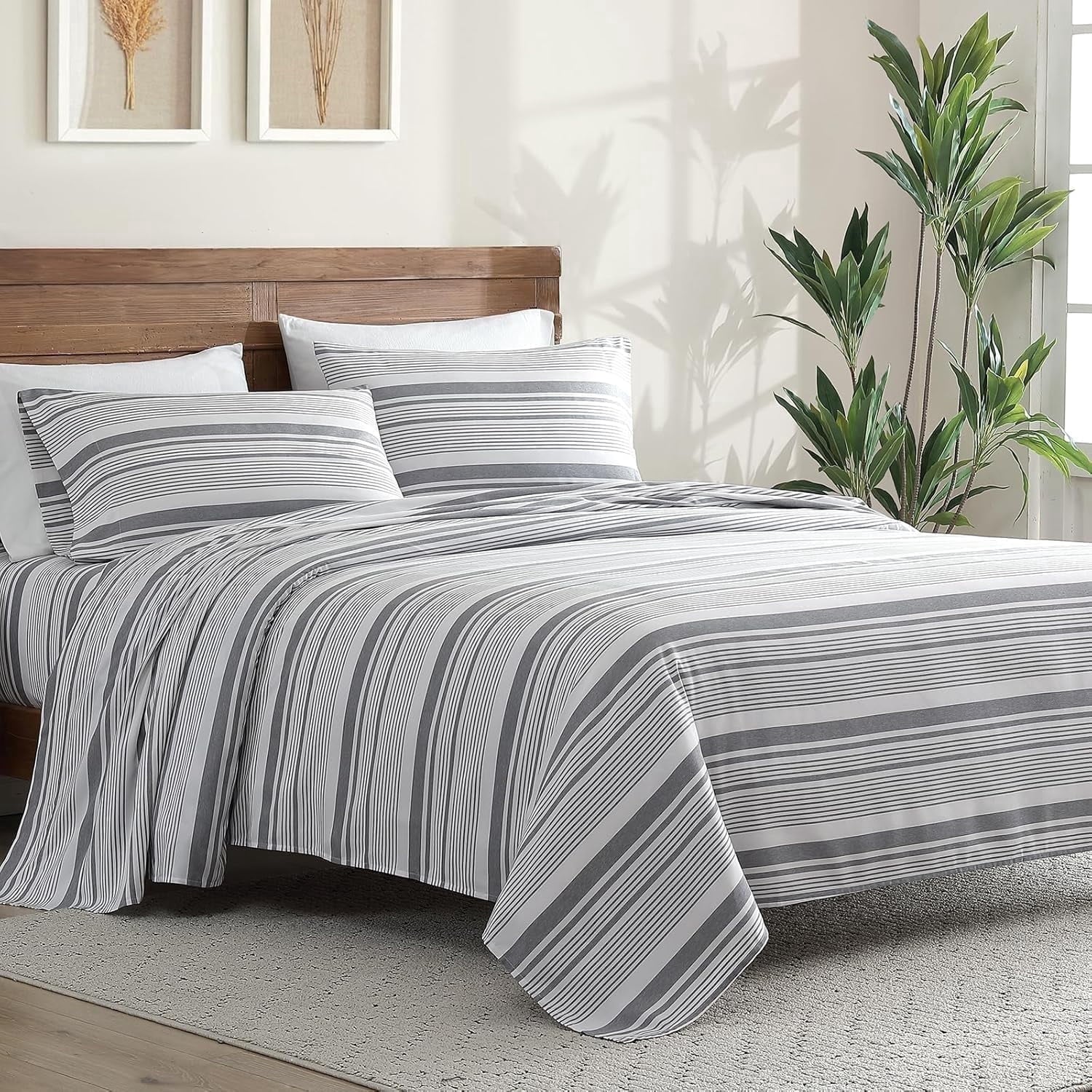 Premium Egyptian Cotton Home 3-Piece Twin Microfiber Classic Stripe Bed Sheet Set, Super Soft, Breathable Stripe Bedding with 16 inches Deep ... - Breathable Egyptian Cotton Flat & Fitted Sheets - Default Title