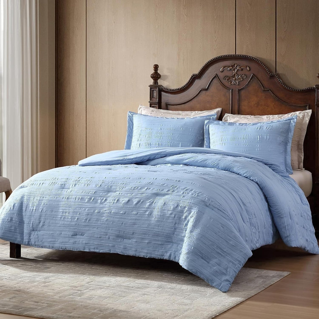 Hypoallergenic Cloud Queen Comforter Set Chambray Blue, 3 Pieces Comforter Set, All Season Lightweight Soft Embossed Bedding (86" x 88" Co... - Hypoallergenic Ultra-Fluffy Quilt for Winter - Default Title