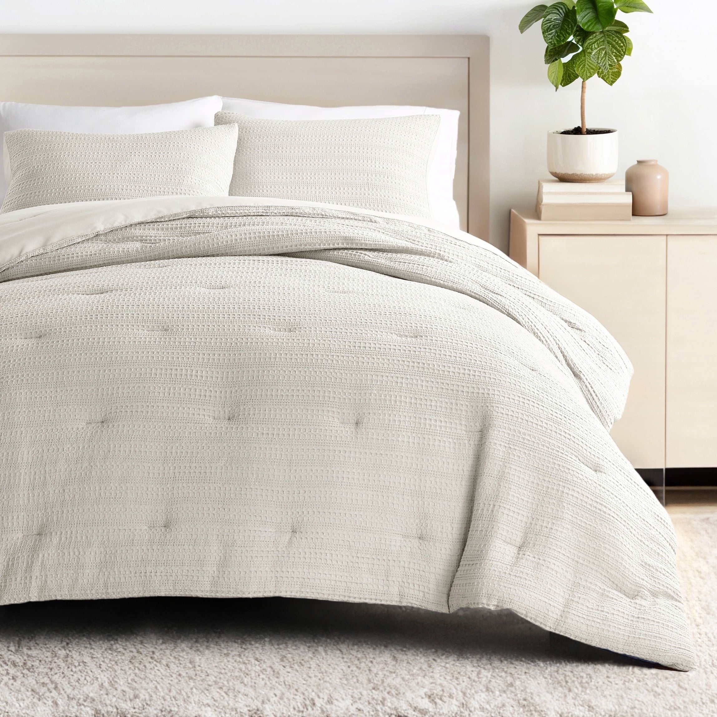 Luxurious Quilted Textured Waffle Comforter Set ins Natural Waffle Comforter Bedding Sets, King/Cal King Size Bedding - Luxurious Quilted Duvet Cover Set - Default Title