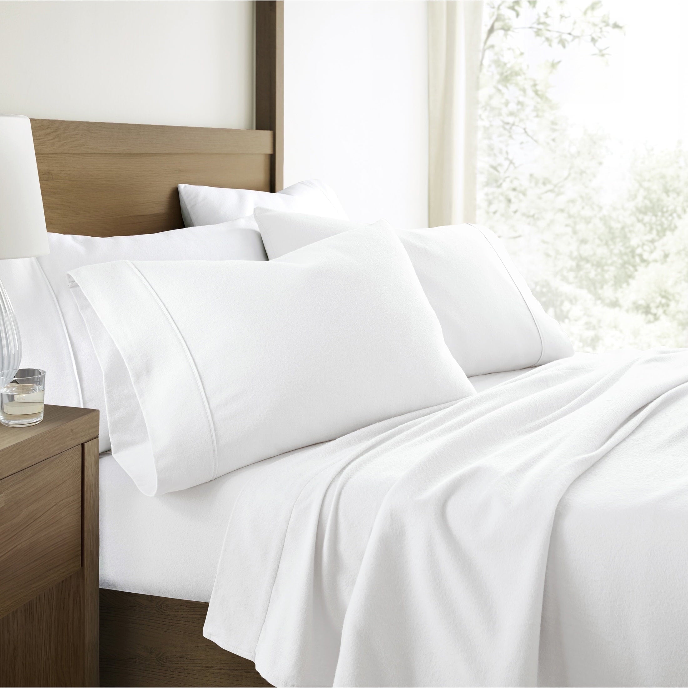 Cooling Sateen 100% Cotton Flannel Bed Sheets Set for Full Size Bedding in White - Premium Ultra-Soft Pillowcase Pair for Sleeping - Default Title