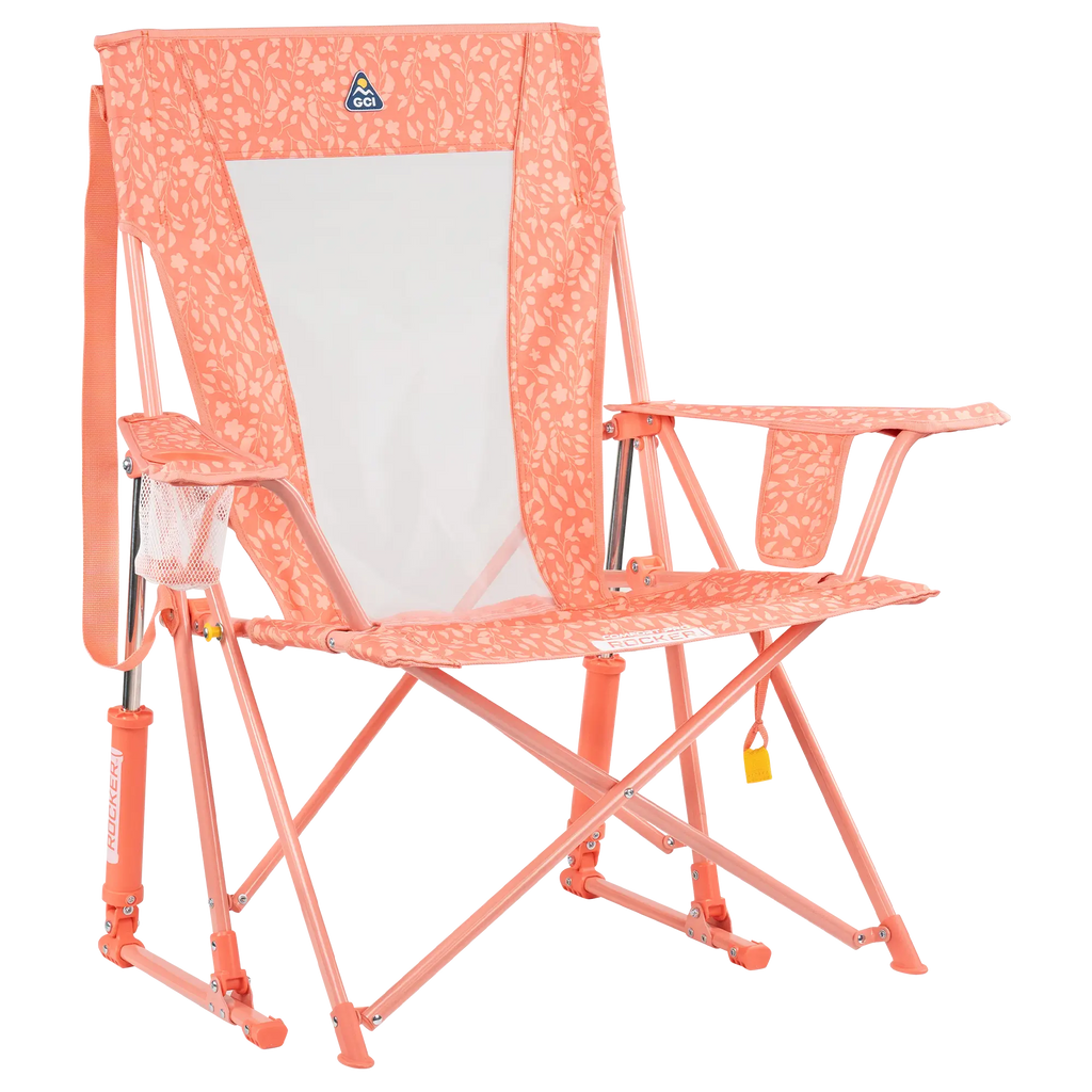 Heavy-Duty Freestyle Comfort Pro Rocker - Choice 375 - Patented Spring-Action Rocking Chair for Camping - Coral Garden