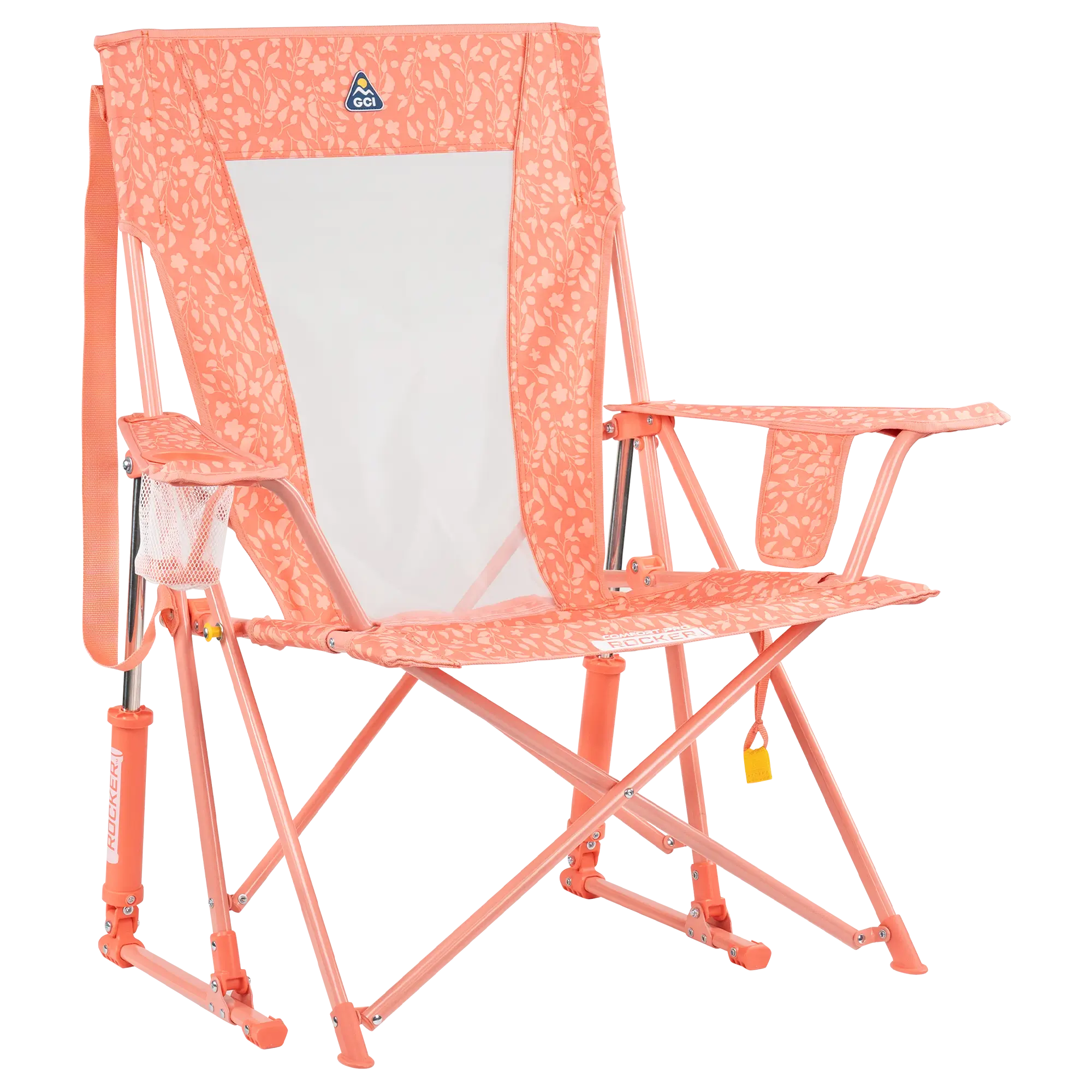 Heavy-Duty Freestyle Comfort Pro Rocker - Choice 375 - Patented Spring-Action Rocking Chair for Camping - Coral Garden