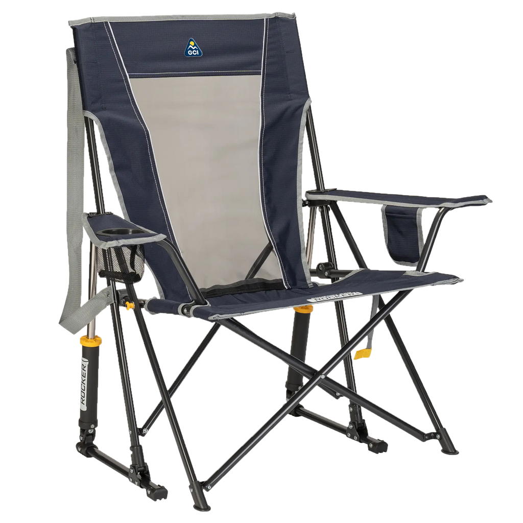 Heavy-Duty Freestyle Comfort Pro Rocker - Choice 375 - Patented Spring-Action Rocking Chair for Camping - Indigo