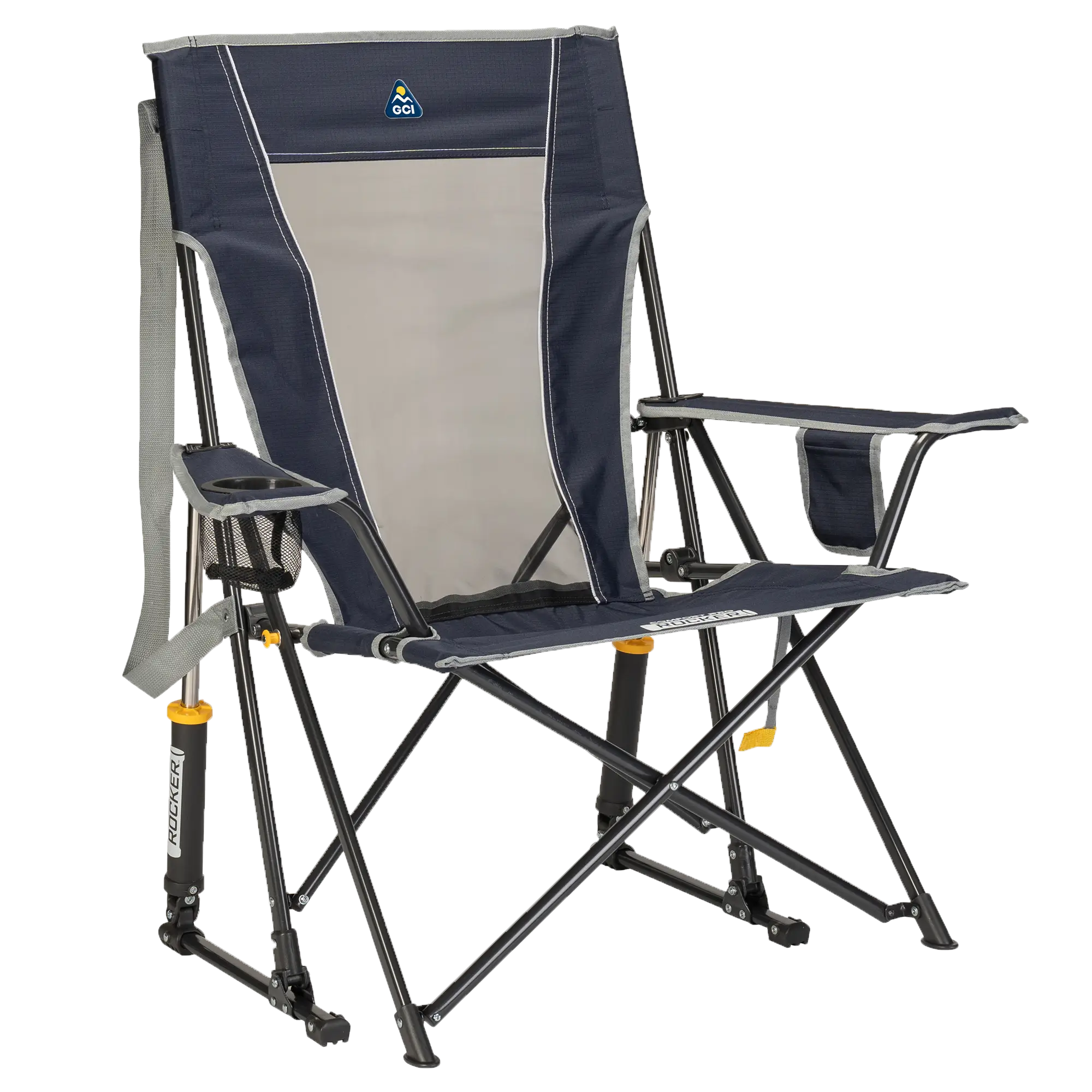 Heavy-Duty Freestyle Comfort Pro Rocker - Choice 375 - Patented Spring-Action Rocking Chair for Camping - Indigo