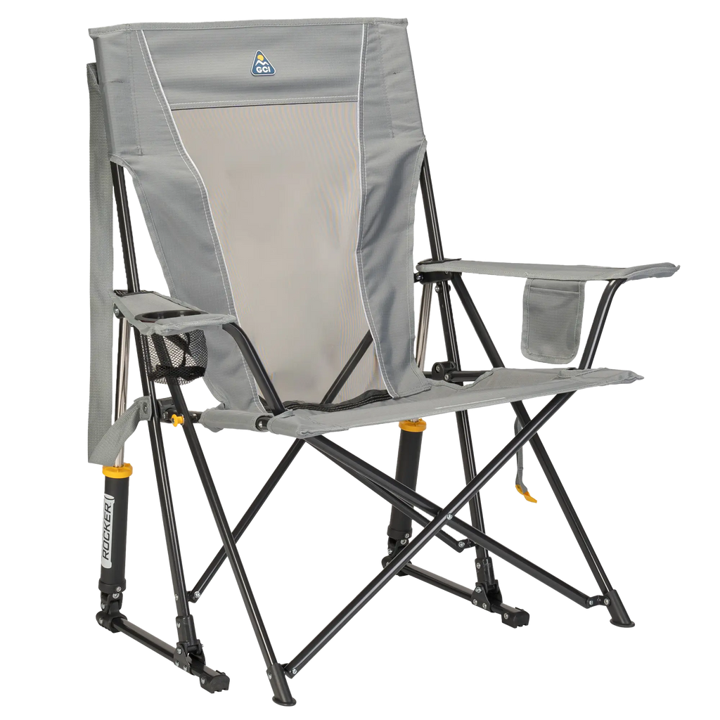 Heavy-Duty Freestyle Comfort Pro Rocker - Choice 375 - Patented Spring-Action Rocking Chair for Camping - Mercury Gray
