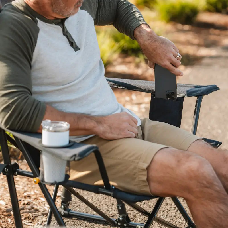 Luxury Camp Comfort Pro Rocker XL - Choice 107 - Heavy-Duty Kickback Rocker with Beverage Holder Detail