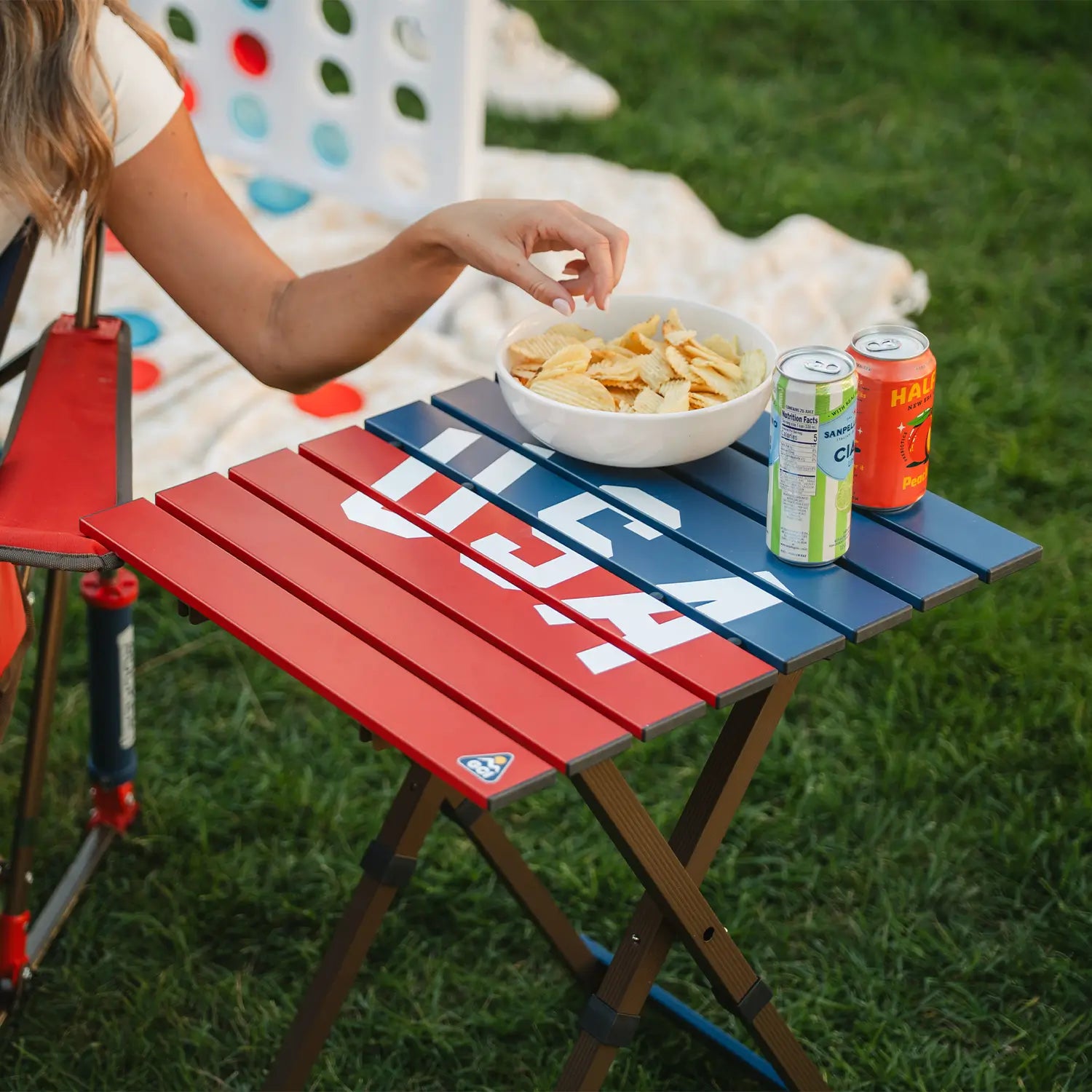 Heavy-Duty Grilling Compact Camp Table 20 - USA Anniversary Deluxe - Choice 757 - Master Outdoor Kitchen Station for Tailgating & BBQ Detail