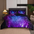 Luxurious Quilted Galaxy Comforter Set Outer Space Purple Starry Sky Night Pattern Bedding Set for Girls Boys Kids Teens Twin Size with... - Luxurious Quilted Duvet Cover Set - Default Title