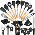 Premium Kitchen Silicone Cooking Utensils Set, 38 PCS Kitchen Utensils Set for 446°F Heat Resistant, Food Grade Utensil Sets with Woo... - Premium Stainless Steel Garlic Presser & Peeler - Default Title