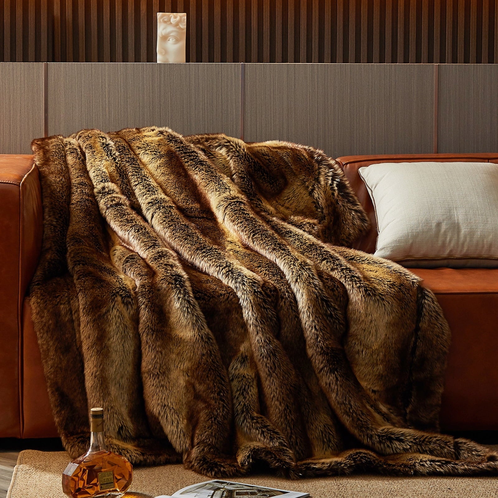 Reversible Sherpa Luxury Faux Fur Throw Blanket for Bed Super Thick Warm Long Fluff Fuzzy Blankets for Bedroom Living Room, 60" x 80", ... - Luxury Knitted Decorative Throw Blanket with Fringes - Default Title