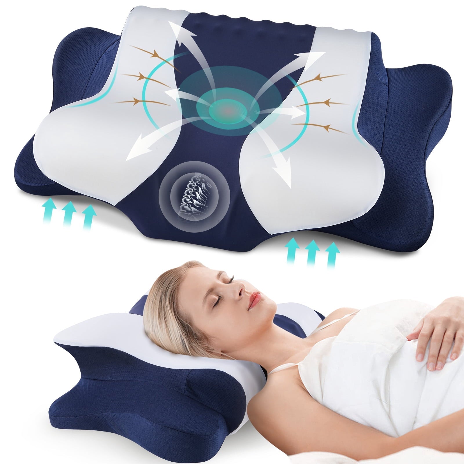 Orthopedic Support Cervical Neck Pillow for Pain Relief Sleeping, Memory Foam Pillow Neck Pillow Bed Pillow with Pillowcase for Side Bac... - Orthopedic Shredded Foam Bed Pillow Set - Default Title