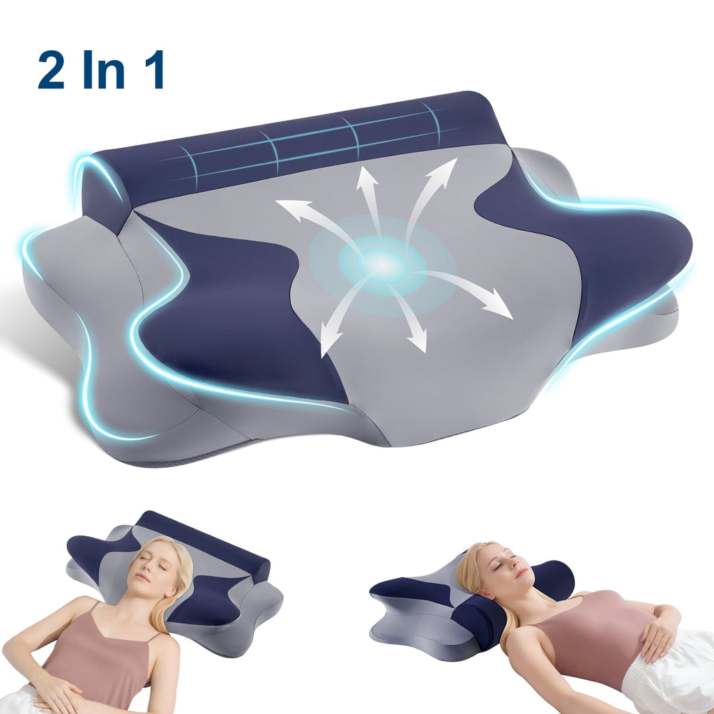 Ergonomic Memory Foam Cooling Bed Pillow for Neck & Shoulder Pain Relief, Cervical Support Comfort Pillow for Side Back Stomach Sleeper, Er... - Decorative Throw Pillow Cushion for Sofa & Bed - Default Title
