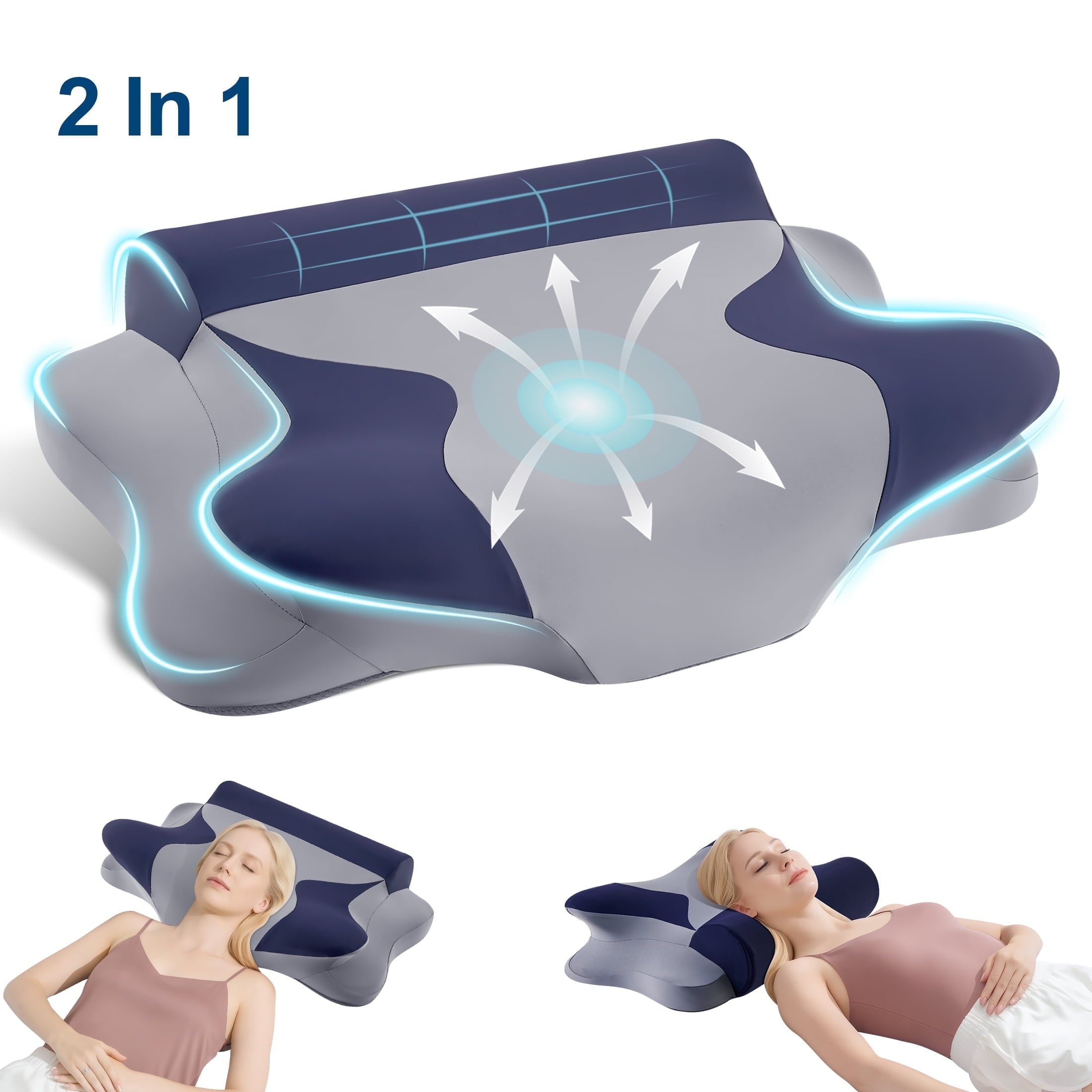 Ergonomic Memory Foam Cooling Bed Pillow for Neck & Shoulder Pain Relief, Cervical Support Comfort Pillow for Side Back Stomach Sleeper, Er... - Decorative Throw Pillow Cushion for Sofa & Bed - Default Title
