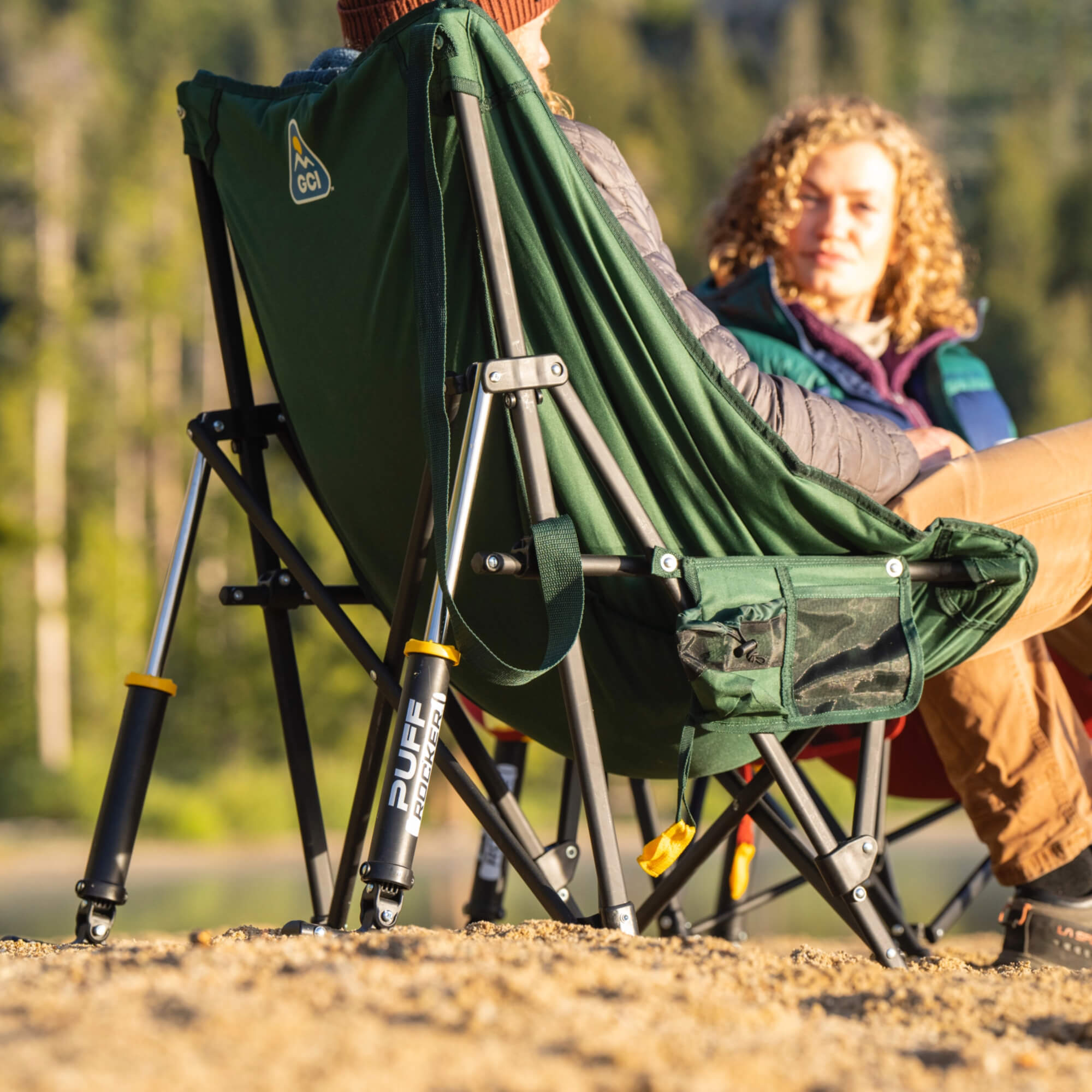 Premium All-Weather Puff Rocker - Choice 731 - Heavy-Duty Kickback Rocker with Beverage Holder Detail
