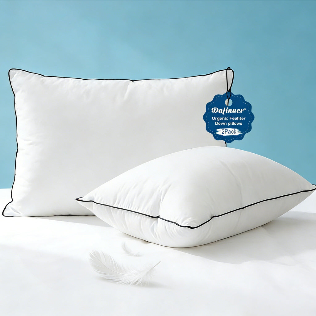 Hotel Collection Hypoallergenic 3‑Chamber Goose Feather Down Core Bed Pillows, Standard Size Set of 2, With Microfiber Surround, Soft-... - Hotel Quality Plush Sleeping Pillows - Default Title