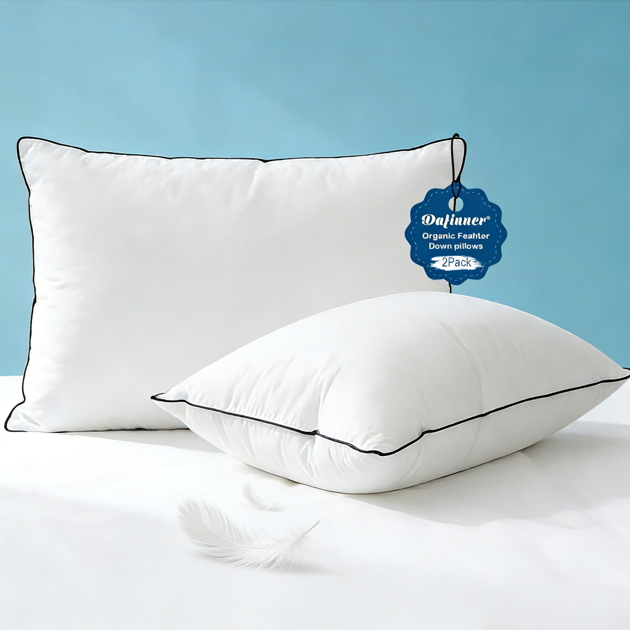Hotel Collection Hypoallergenic 3‑Chamber Goose Feather Down Core Bed Pillows, Standard Size Set of 2, With Microfiber Surround, Soft-... - Hotel Quality Plush Sleeping Pillows - Default Title