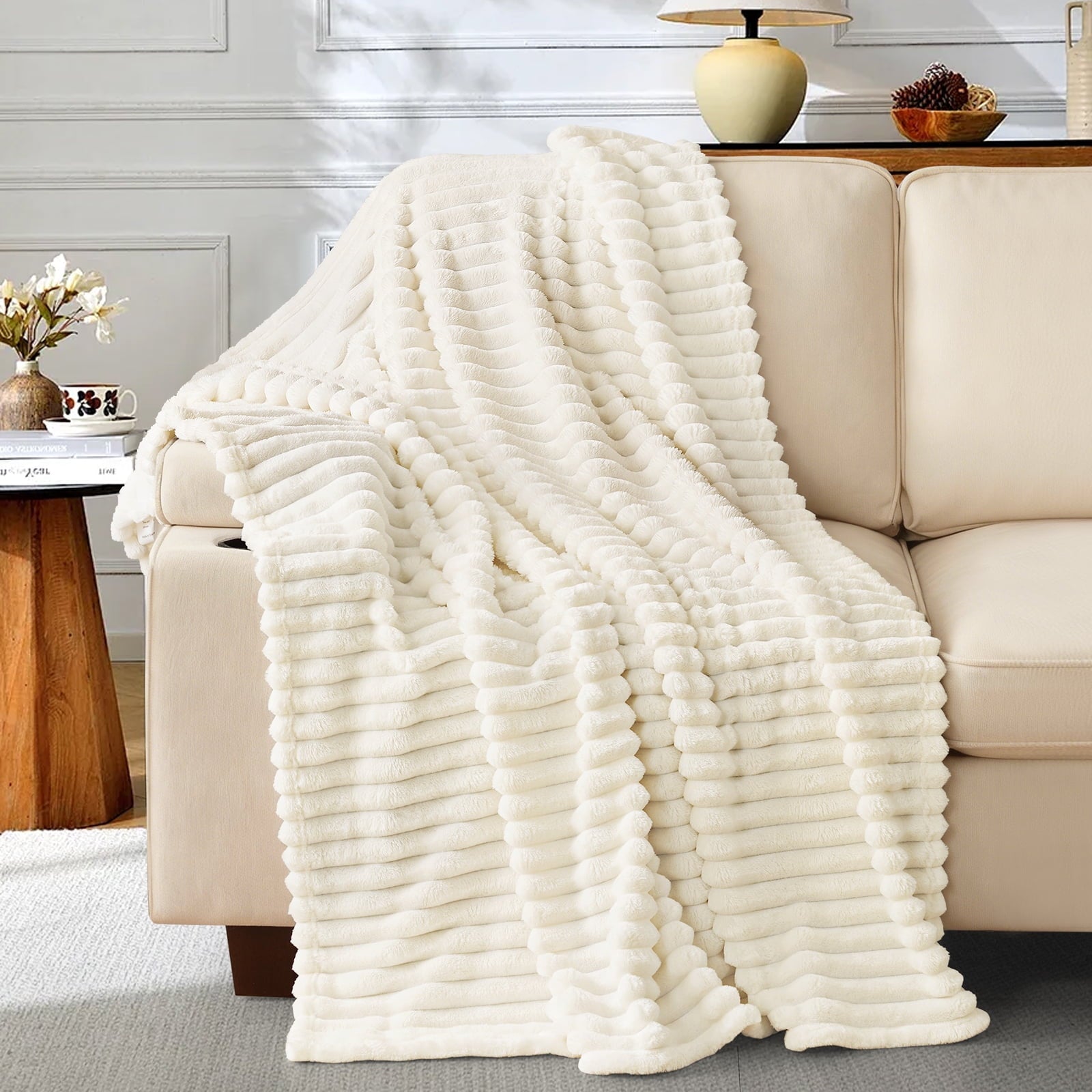 Super Soft Flannel White Fleece Throw Blanket for Couch, Super Soft Cozy Blankets and Throws, Decorative Fleece Blankets for Women Men G... - Super Soft Reversible Sherpa Flannel Blanket - Default Title