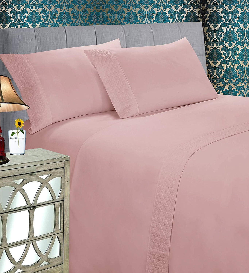 Breathable Luxury 4 Pieces Bed Sheet Set With Flat Fitted and 2 Pillowcases King-Dusty Rose - Premium Ultra-Soft Pillowcase Pair for Sleeping - Default Title