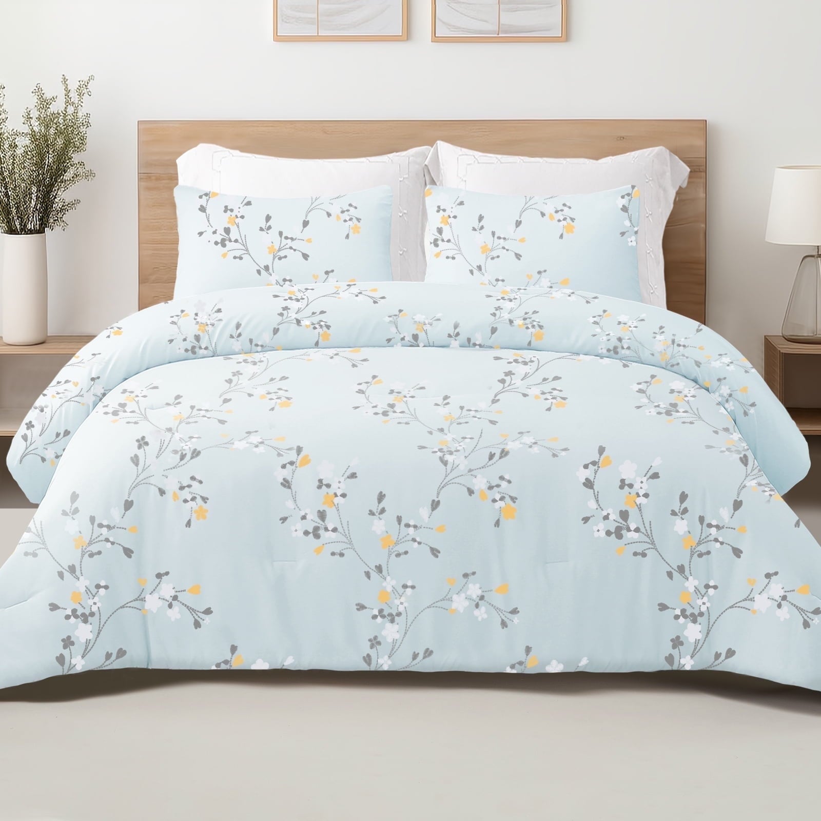 Fluffy Down Alternative 3-Piece Floral King Size Comforter Set, Microfiber Bedding Down Alternative Comforter for All Seasons with 2 Pillow S... - Luxurious Quilted Duvet Cover Set - Default Title