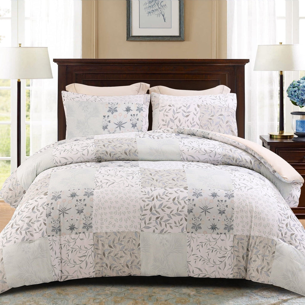 Hypoallergenic Cloud 3-Piece Patchwork King Size Comforter Set, Microfiber Bedding Down Alternative Comforter for All Seasons with 2 Pillo... - All-Season Down Alternative Comforter Insert - Default Title