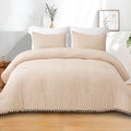 All-Season Boho Pom Pom Ball Fringe King Size Comforter Set, 3 Pieces Beige Lightweight Down Alternative Bedding Comforter Sets ... - Luxurious Quilted Duvet Cover Set - Default Title
