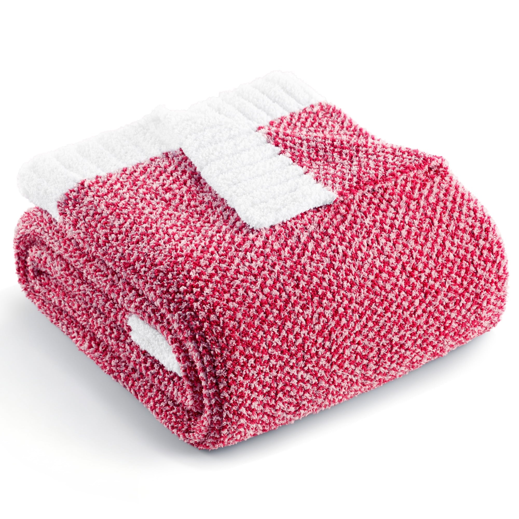 Cozy Fleece Knit Throw Blanket, Ultra Soft Cozy Fluffy Blankets, Lightweight Fuzzy Plush Throw for Couch and Bed, Mixed Red, 50"x60" - Luxury Knitted Decorative Throw Blanket with Fringes - Default Title