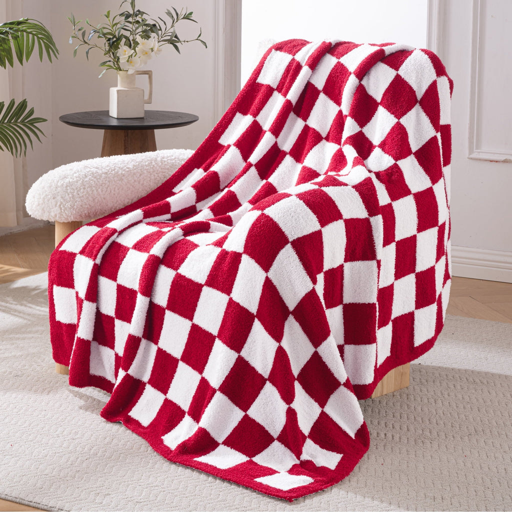 Lightweight Warm Checkered Knit Throw Blanket, Ultra Soft Cozy Fluffy Checkerboard Blankets, Lightweight Fuzzy Plush Throw for Couch a... - Lightweight Plush Warm Blanket for All Seasons - Default Title