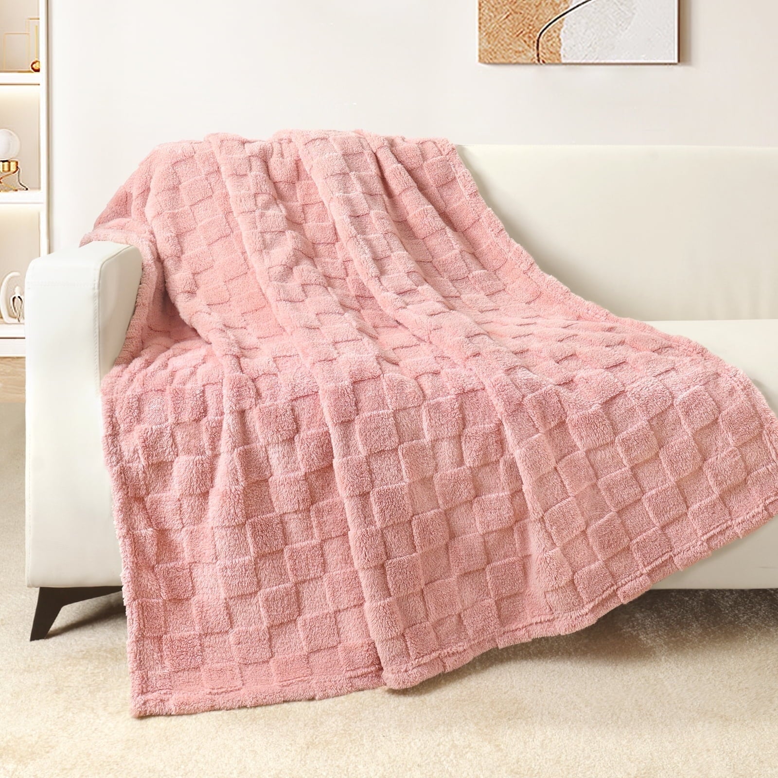 Super Soft Flannel Fleece Throw Blanket for Couch, Super Soft Warm Lightweight Checkered Pattern Blanket for All Seasons, Pink, 50"x60" - Lightweight Plush Warm Blanket for All Seasons - Default Title