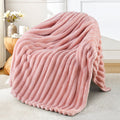 Decorative Knitted Fleece Throw Blanket for Couch, Super Soft 3D Striped Jacquard Blanket, Lightweight Fuzzy Cozy Blankets, Pink, 50"x60" - Super Soft Reversible Sherpa Flannel Blanket - Default Title