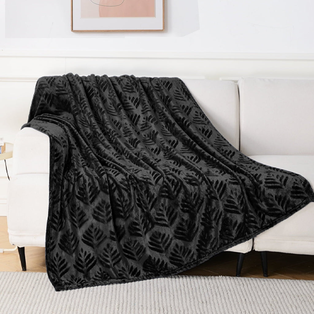 Cozy Fleece Fleece Throw Blanket for Couch, Leaves Pattern Super Soft and Cozy Blankets, Plush Fuzzy Lightweight, Black, 50"x60" - Lightweight Plush Warm Blanket for All Seasons - Default Title