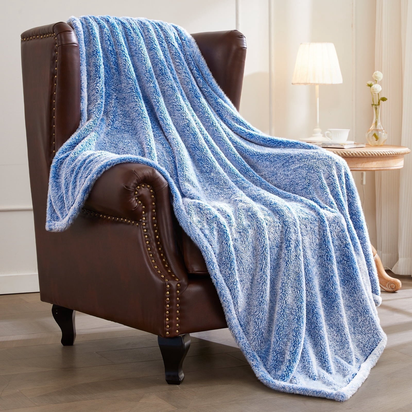Decorative Knitted Plush Fuzzy Large Fleece Throw Blanket (50" x 70", Mixed Cobalt Blue)- Soft, Warm and Lightweight - Super Soft Reversible Sherpa Flannel Blanket - Default Title