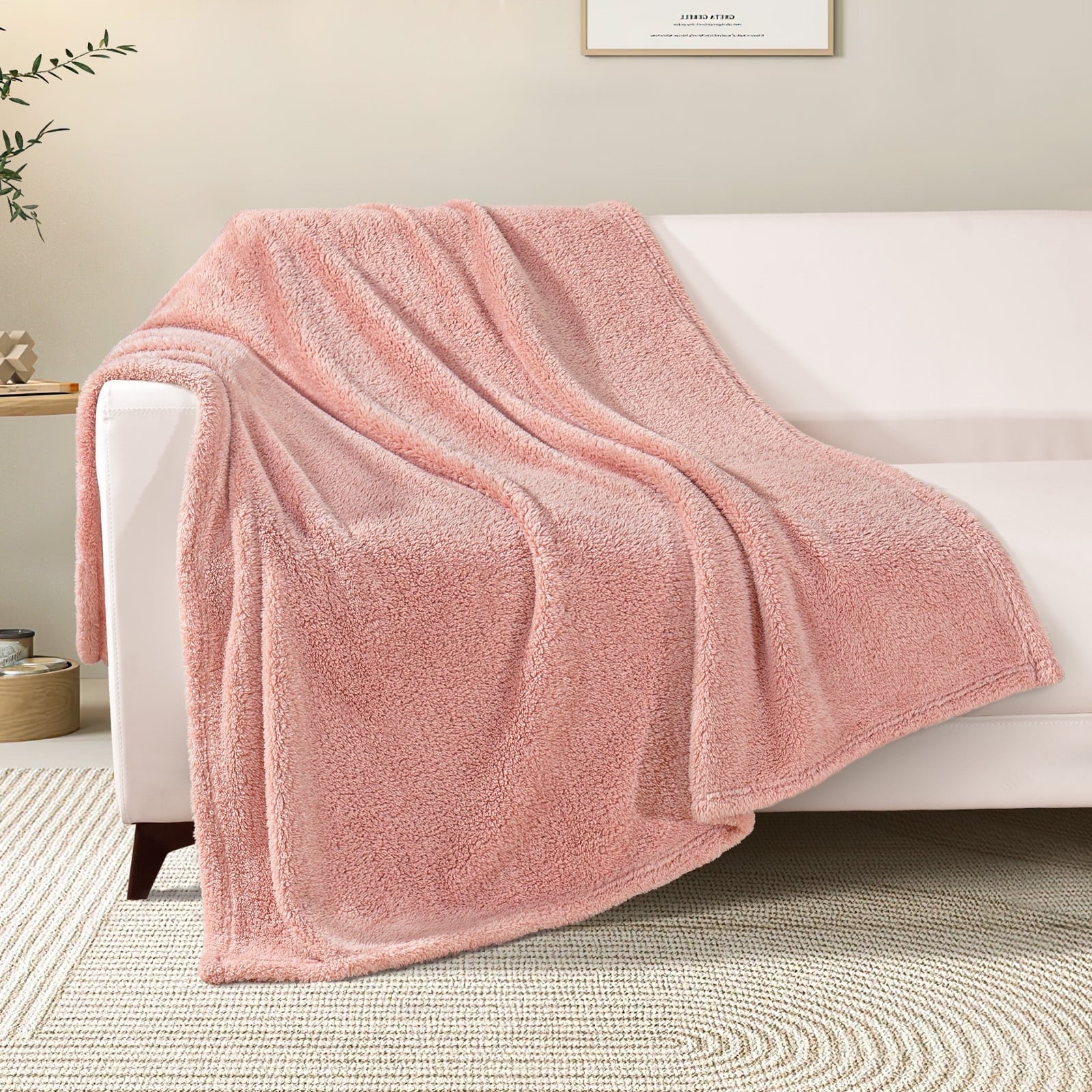 Lightweight Warm Soft Fleece Throw Blanket for Couch, Super Soft Velvet Plush Bed Blanket, 50x60 Inches, Pink - Luxury Knitted Decorative Throw Blanket with Fringes - Default Title