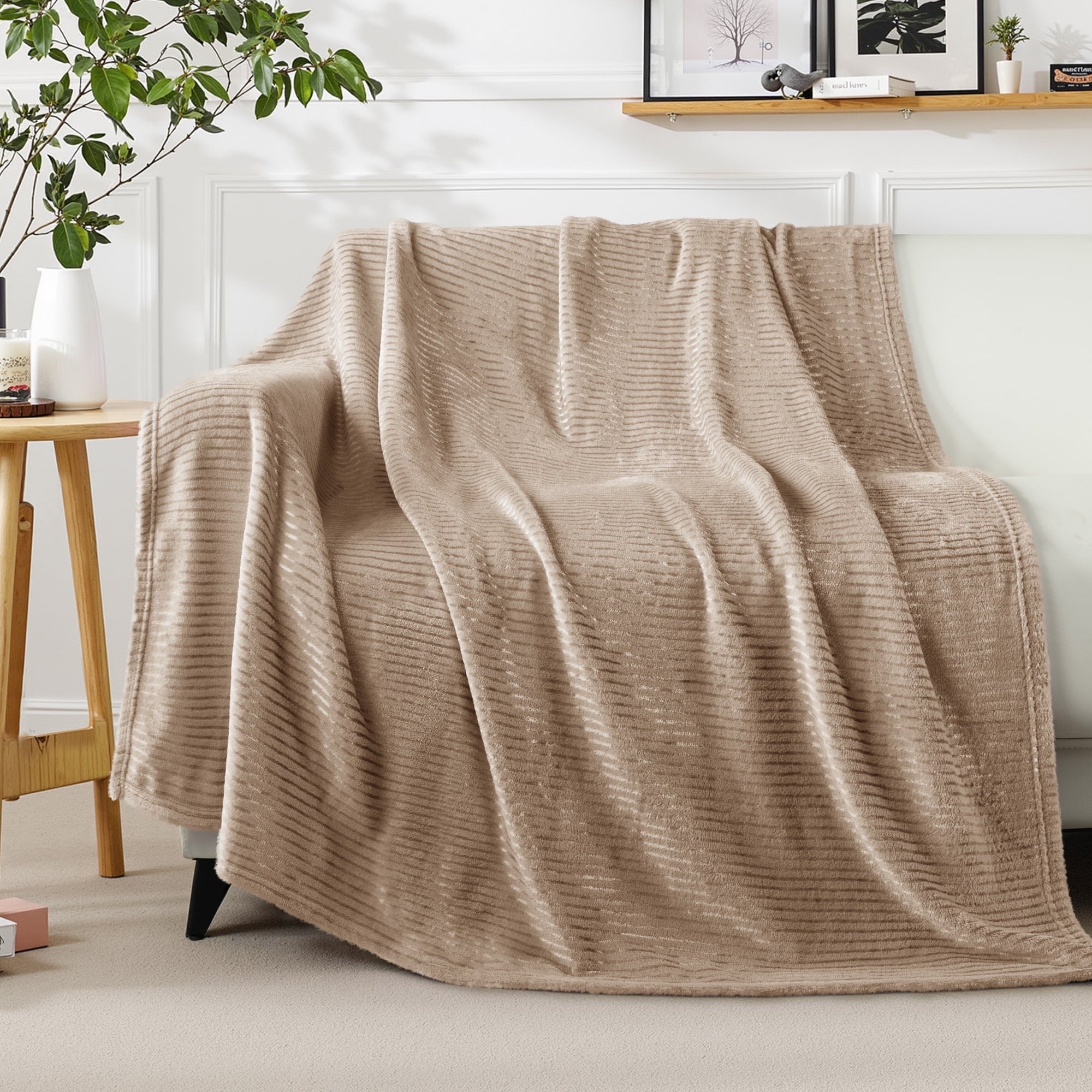 Super Soft Flannel Soft Throw Blanket, 50"x60", Camel - Lightweight Plush Warm Blanket for All Seasons - Default Title